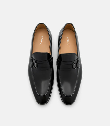 Leather Buckle Loafers - Black