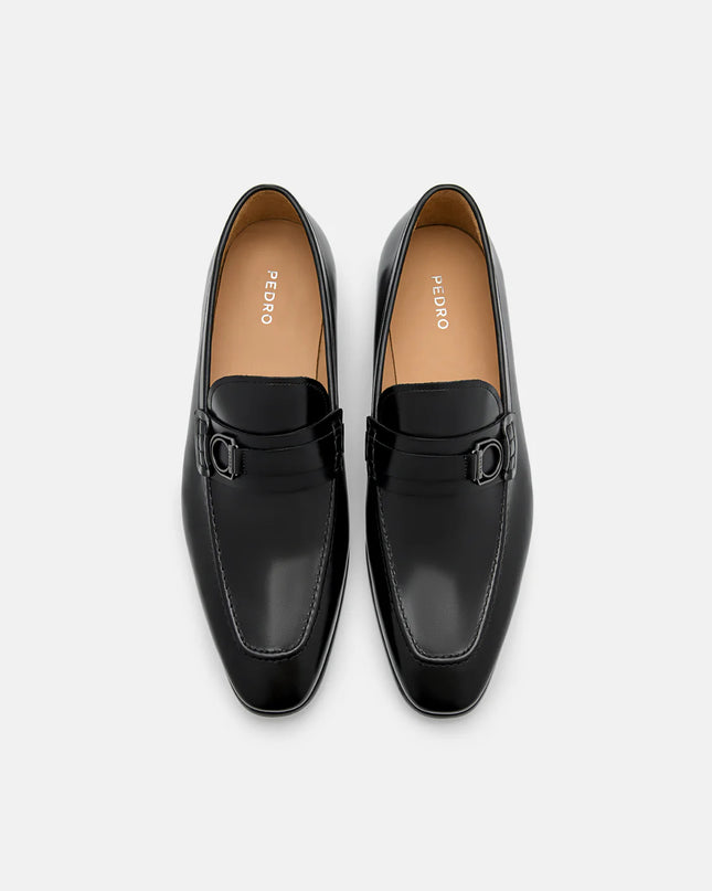 Leather Buckle Loafers - Black