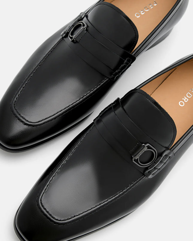 Leather Buckle Loafers - Black