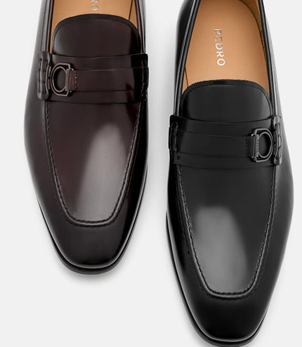 Leather Buckle Loafers - Black
