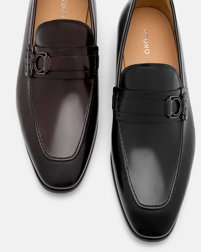 Leather Buckle Loafers - Black