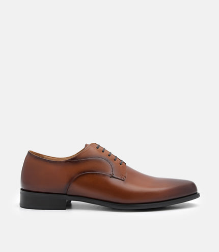 Leather Dual Finish Derby Shoes - Cognac