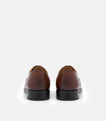 Leather Dual Finish Derby Shoes - Cognac