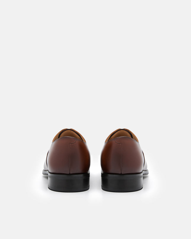 Leather Dual Finish Derby Shoes - Cognac