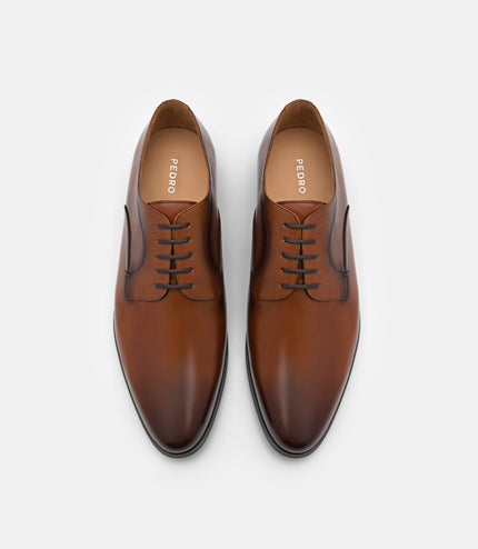 Leather Dual Finish Derby Shoes - Cognac