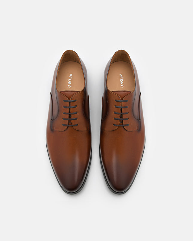 Leather Dual Finish Derby Shoes - Cognac
