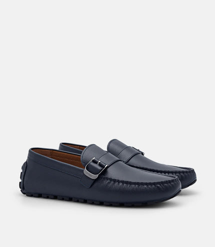 Helix Leather Moccasins - Navy