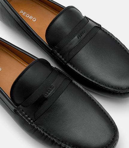 Leather Band Moccasins - Black