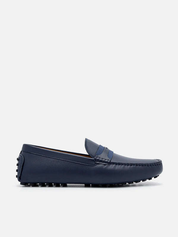 Leather Band Moccasins - Navy