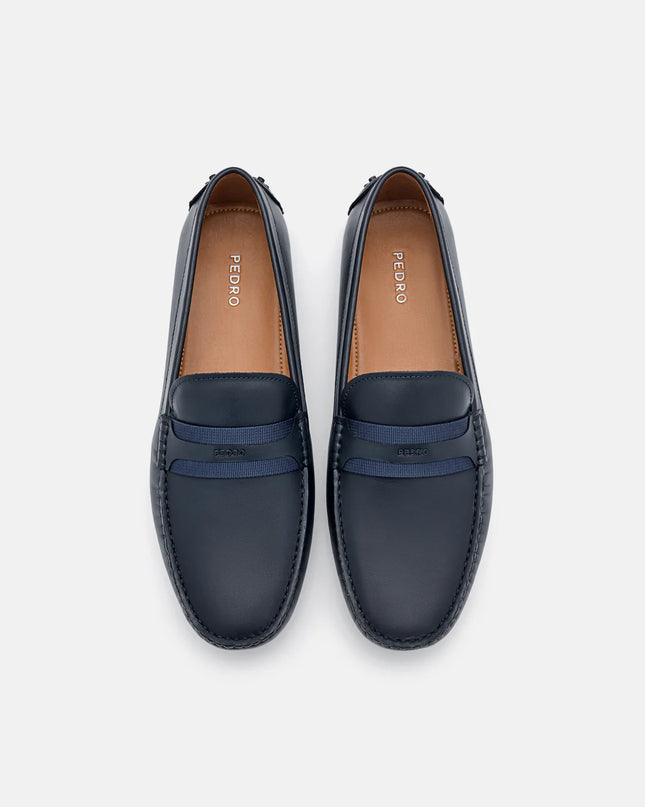 Leather Band Moccasins - Navy