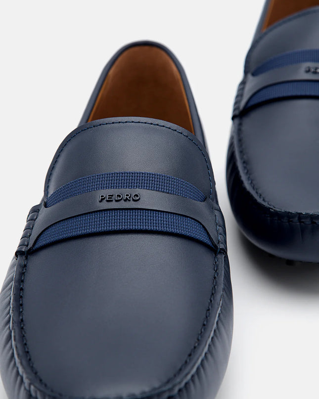 Leather Band Moccasins - Navy