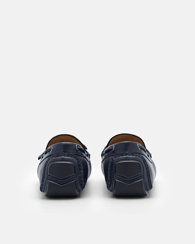 Leather Bow Moccasins - Navy