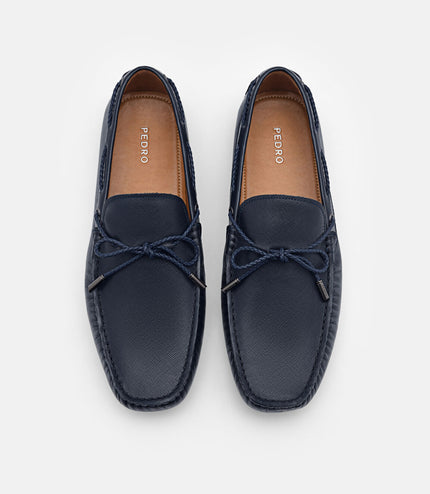Leather Bow Moccasins - Navy
