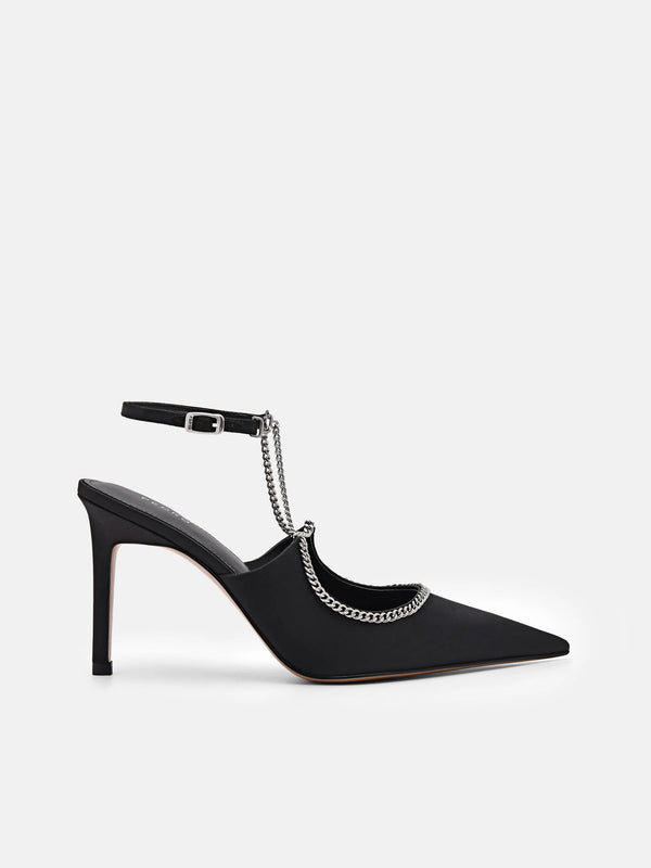 Lia Satin Heel Pumps - Black