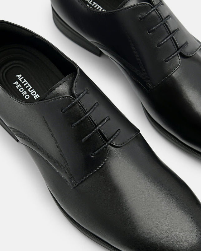 Altitude Lightweight Embossed Leather Derby Shoes - Black