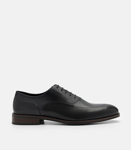 Leather Brogue Oxford Shoes - Black