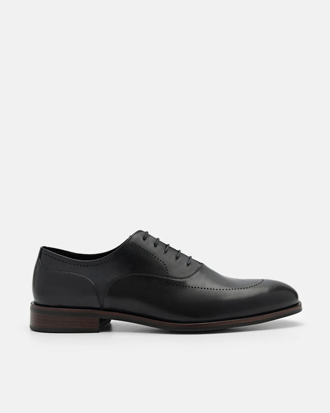 Leather Brogue Oxford Shoes - Black