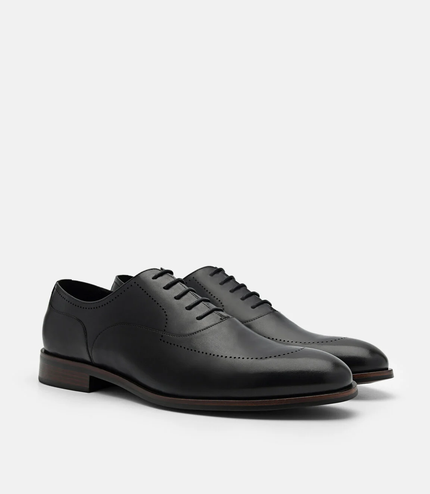 Leather Brogue Oxford Shoes - Black
