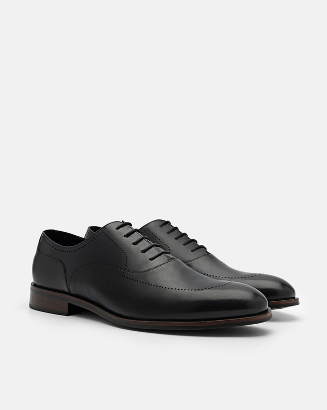 Leather Brogue Oxford Shoes - Black