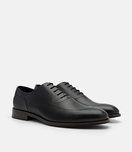 Leather Brogue Oxford Shoes - Black