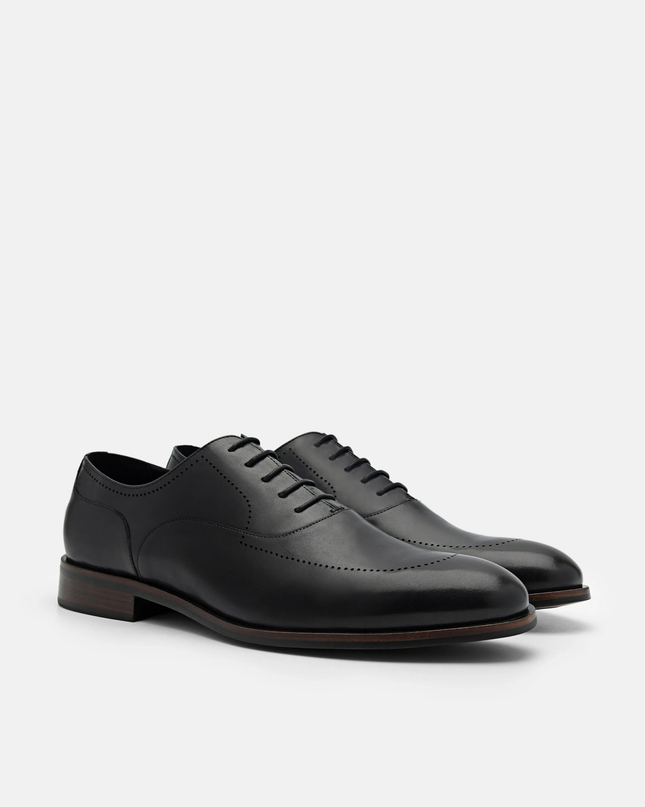 Leather Brogue Oxford Shoes - Black
