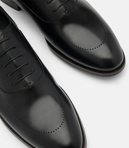 Leather Brogue Oxford Shoes - Black