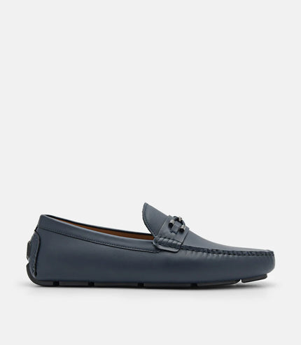 Leather Horsebit Moccasins - Navy