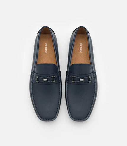 Leather Horsebit Moccasins - Navy