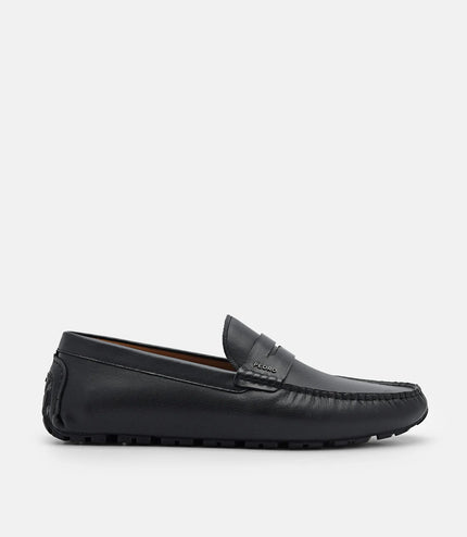 Embossed Leather Penny Loafers - Black