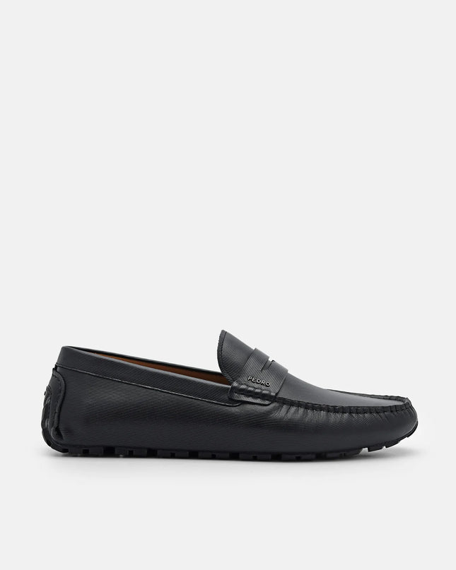Embossed Leather Penny Loafers - Black