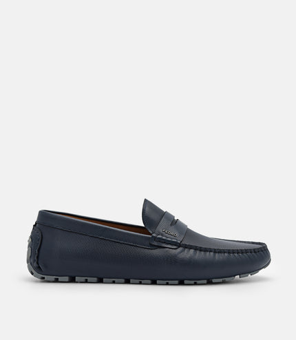 Embossed Leather Penny Loafers - Navy
