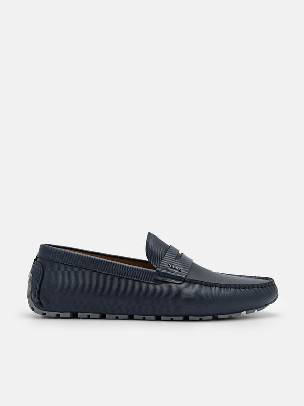 Embossed Leather Penny Loafers - Navy