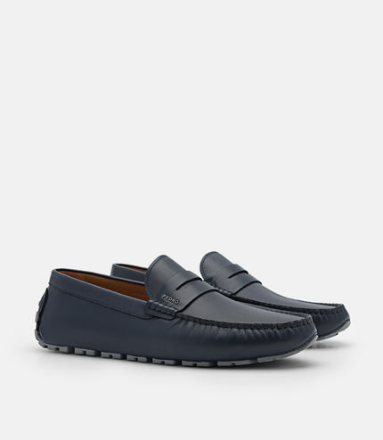 Embossed Leather Penny Loafers - Navy