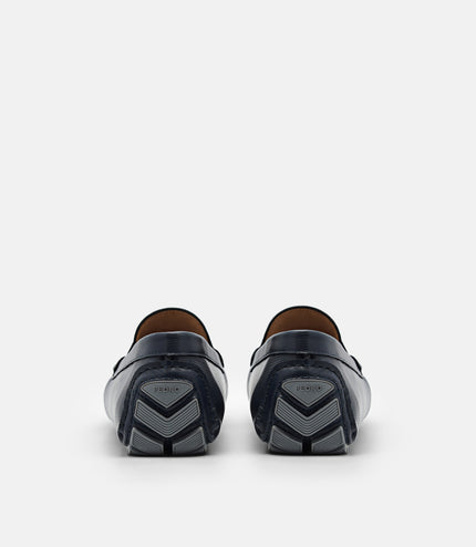 Embossed Leather Penny Loafers - Navy