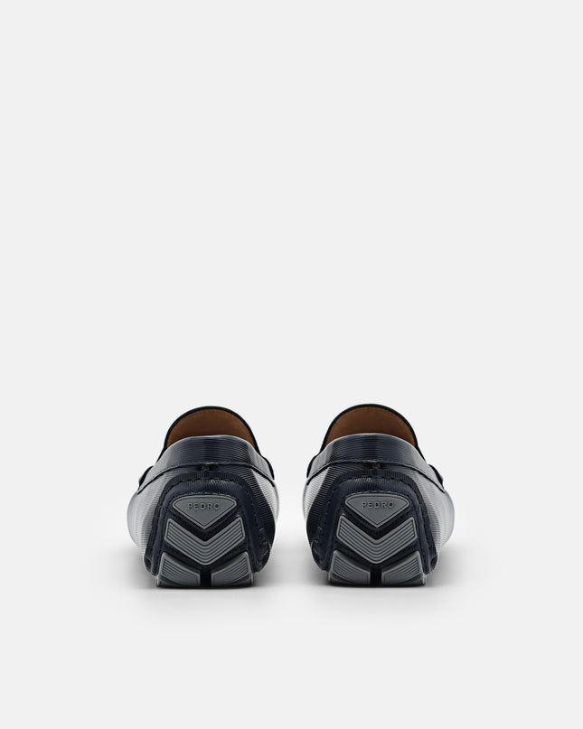 Embossed Leather Penny Loafers - Navy
