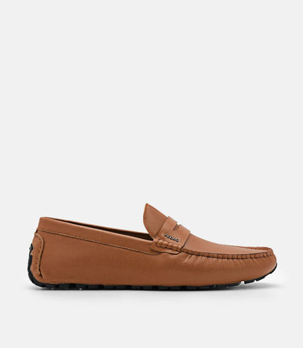 Embossed Leather Penny Loafers - Camel