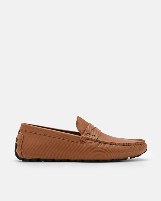 Embossed Leather Penny Loafers - Camel