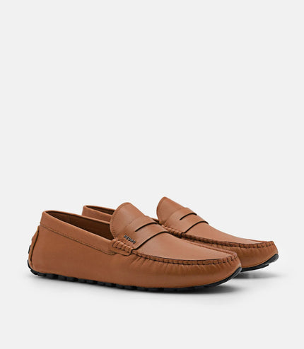 Embossed Leather Penny Loafers - Camel