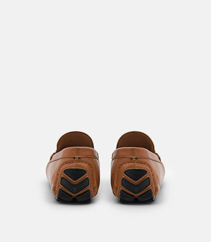 Embossed Leather Penny Loafers - Camel