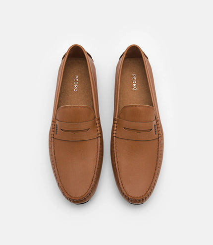 Embossed Leather Penny Loafers - Camel