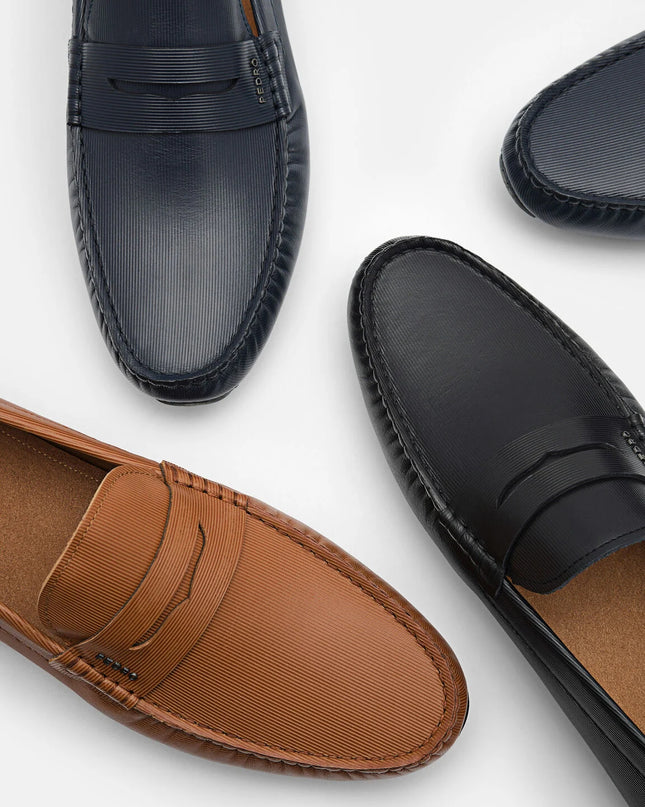 Embossed Leather Penny Loafers - Camel