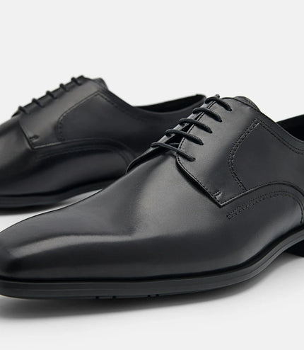 Altitude Lightweight Leather Derby Shoes - Black