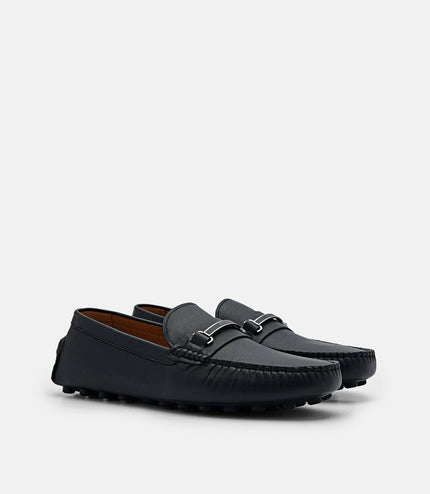Steven Leather Horsebit Driving Shoes - Black