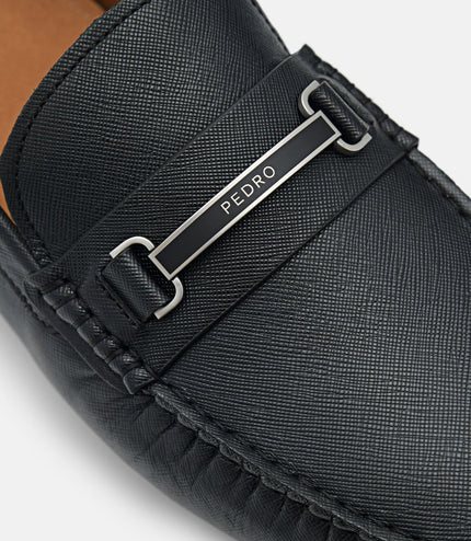 Steven Leather Horsebit Driving Shoes - Black