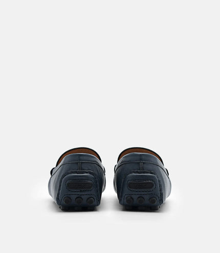 Steven Leather Horsebit Driving Shoes - Navy