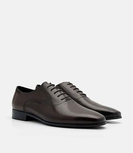 Burnished Leather Oxford Shoes - Dark Brown