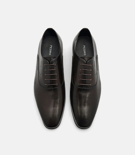 Burnished Leather Oxford Shoes - Dark Brown