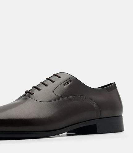 Burnished Leather Oxford Shoes - Dark Brown