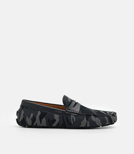 Fabric Penny Driving Shoes - Dark Grey
