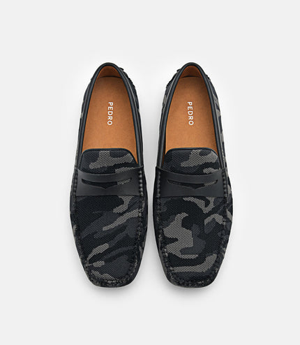 Fabric Penny Driving Shoes - Dark Grey